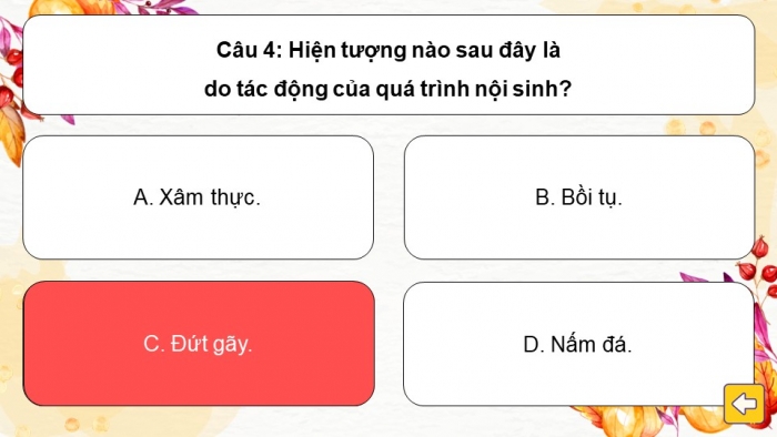 Trò chơi khởi động Địa lí 6 cánh diều Bài 10: Quá trình nội sinh và ngoại sinh. Hiện tượng tạo núi