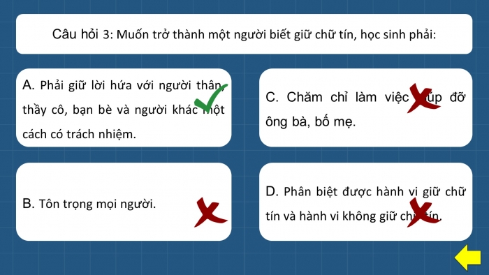 Trò chơi khởi động Công dân 7 kết nối Bài 4: Giữ chữ tín