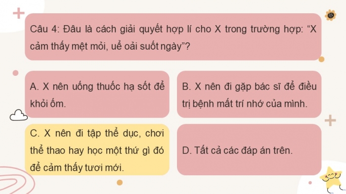 Trò chơi khởi động Công dân 7 kết nối Bài 6: Ứng phó với tâm lí căng thẳng