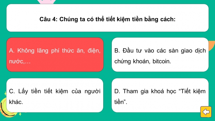 Trò chơi khởi động Công dân 7 kết nối Bài 8: Quản lí tiền