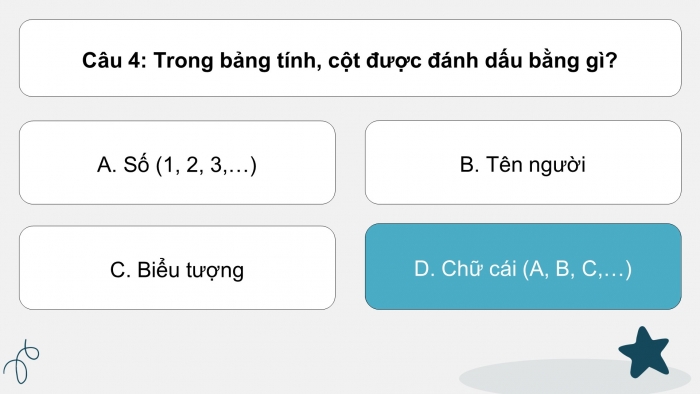Trò chơi khởi động Tin học 7 kết nối Bài 6: Làm quen với phần mềm bảng tính