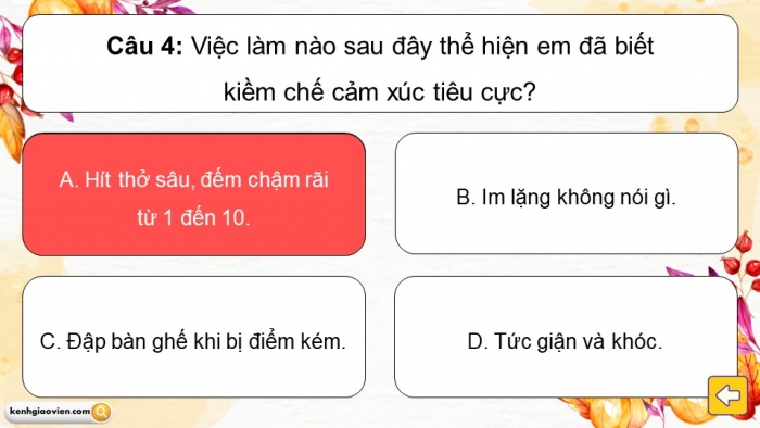 Trò chơi khởi động Đạo đức 2 kết nối Bài 10: Kiềm chế cảm xúc tiêu cực