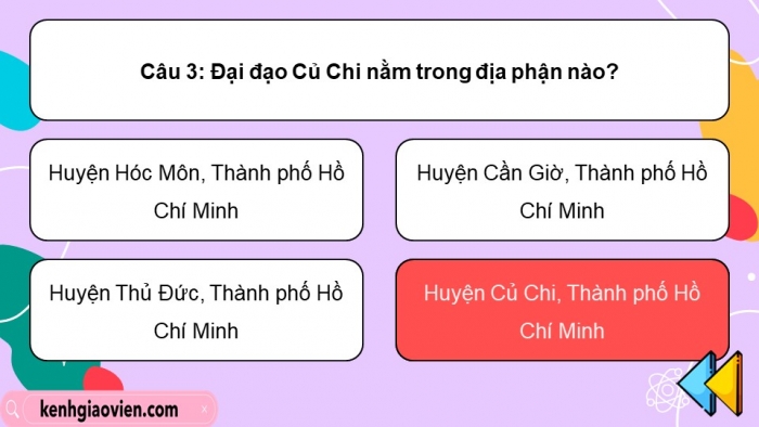 Trò chơi khởi động Lịch sử Địa lí 4 kết nối Bài 28: Địa đạo Củ Chi