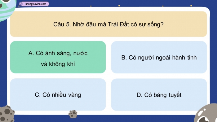 Trò chơi khởi động Địa lí 6 kết nối Bài 6: Trái Đất trong hệ Mặt Trời