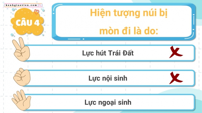 Trò chơi khởi động Địa lí 6 kết nối Bài 11: Quá trình nội sinh và quá trình ngoại sinh. Hiện tượng tạo núi