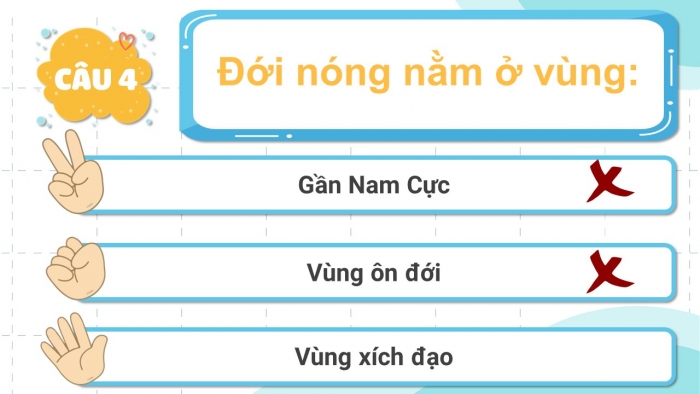Trò chơi khởi động Địa lí 6 kết nối Bài 25: Sự phân bố các đới thiên nhiên trên Trái Đất