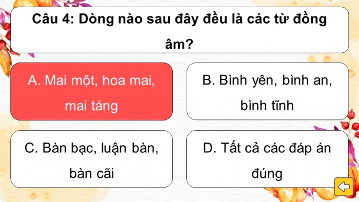 Trò chơi khởi động Ngữ văn 6 kết nối Bài 4: Từ đồng âm và từ đa nghĩa