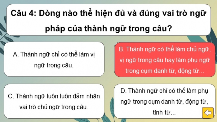 Trò chơi khởi động Ngữ văn 6 kết nối Bài 8: Trạng ngữ, Nghĩa của từ ngữ