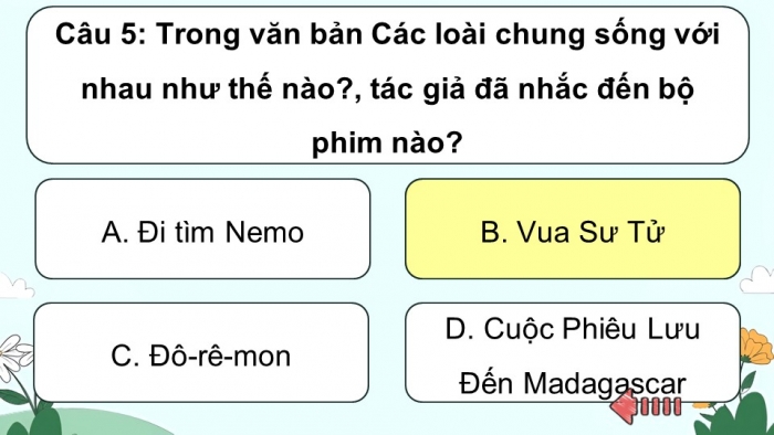 Trò chơi khởi động Ngữ văn 6 kết nối Bài 9: Các loài chung sống với nhau như thế nào?