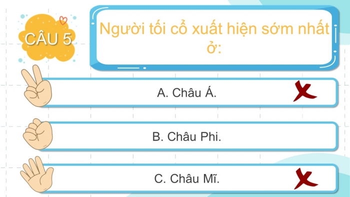 Trò chơi khởi động Lịch sử 6 chân trời Bài 3: Nguồn gốc loài người