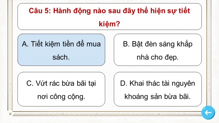 Trò chơi khởi động Công dân 6 kết nối Bài 8: Tiết kiệm