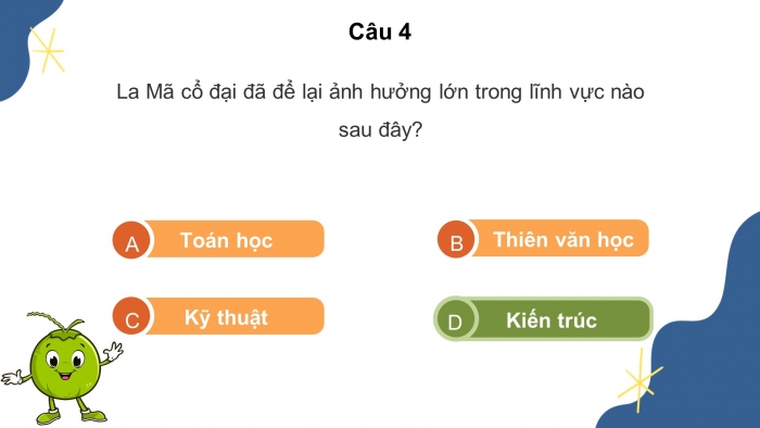 Trò chơi khởi động Lịch sử 6 chân trời Bài 11: La Mã cổ đại