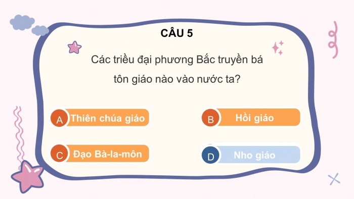 Trò chơi khởi động Lịch sử 6 chân trời Bài 16: Chính sách cai trị của phong kiến phương Bắc và sự chuyển biến của Việt Nam thời kì Bắc thuộc