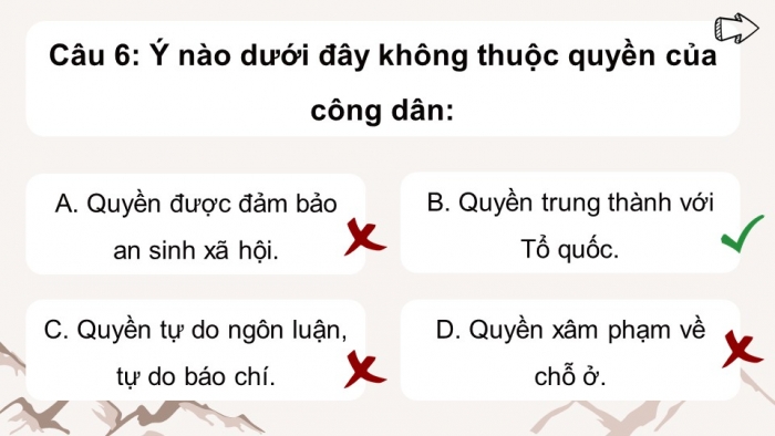 Trò chơi khởi động Công dân 6 kết nối Bài 10: Quyền và nghĩa vụ cơ bản của công dân