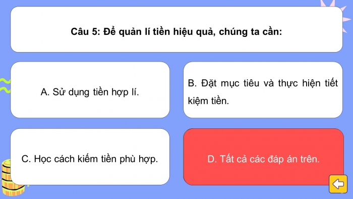 Trò chơi khởi động Công dân 7 kết nối Bài 8: Quản lí tiền