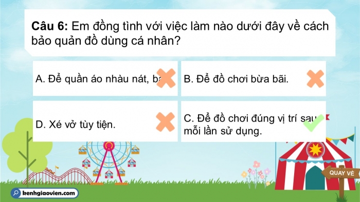 Trò chơi khởi động Đạo đức 2 kết nối Bài 7: Bảo quản đồ dùng cá nhân