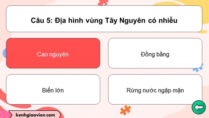 Trò chơi khởi động Lịch sử Địa lí 4 kết nối Bài 20: Thiên nhiên vùng Tây Nguyên
