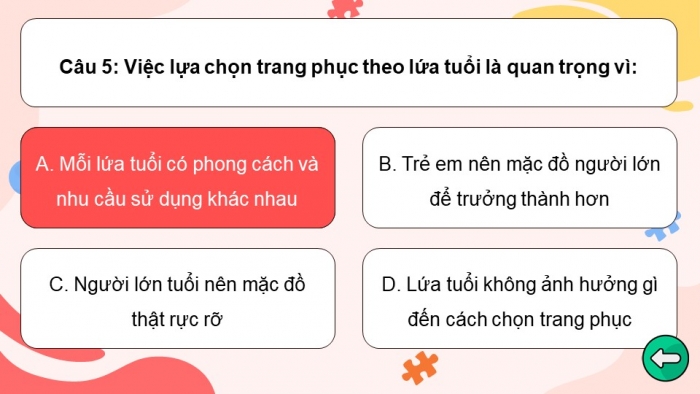 Trò chơi khởi động Công nghệ 6 kết nối Bài 8: Sử dụng và bảo quản trang phục