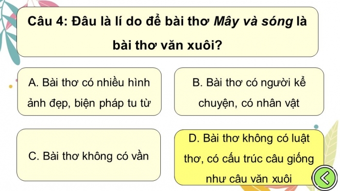 Trò chơi khởi động Ngữ văn 6 kết nối Bài 2: Mây và sóng