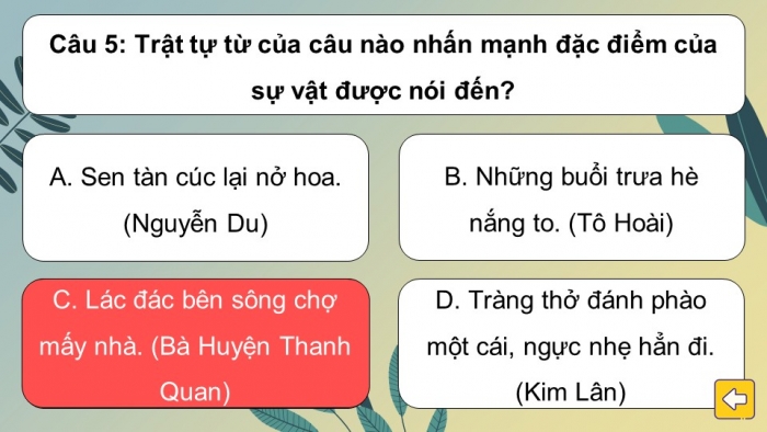 Trò chơi khởi động Ngữ văn 6 kết nối Bài 8: Lựa chọn từ ngữ, Lựa chọn cấu trúc câu
