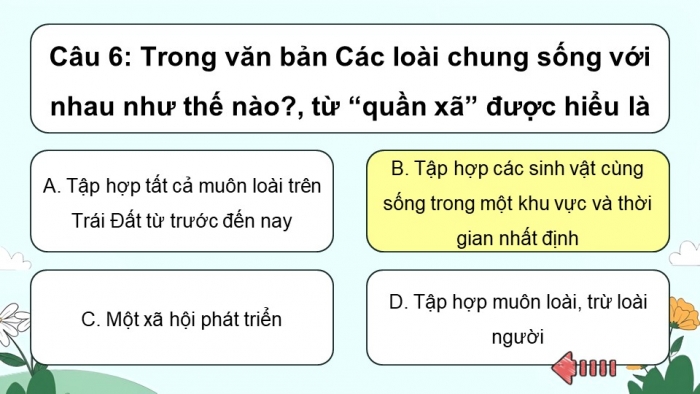 Trò chơi khởi động Ngữ văn 6 kết nối Bài 9: Các loài chung sống với nhau như thế nào?