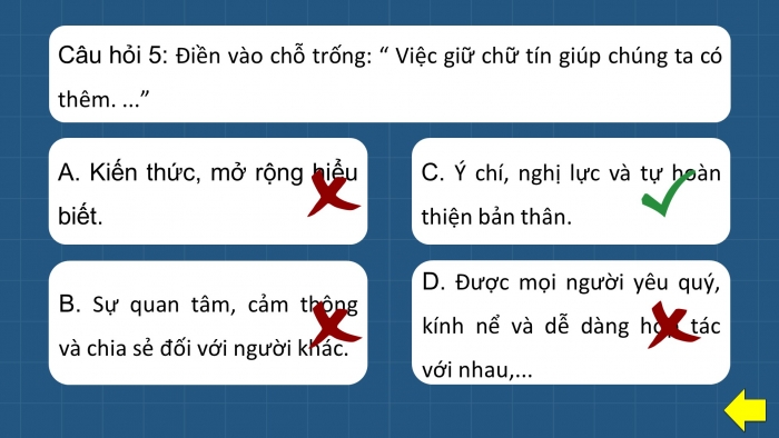 Trò chơi khởi động Công dân 7 kết nối Bài 4: Giữ chữ tín