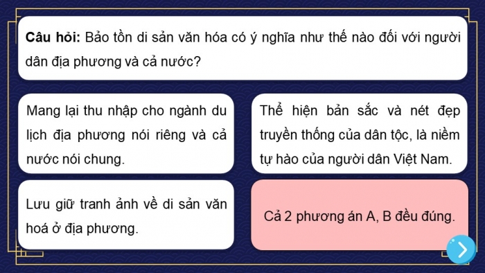 Trò chơi khởi động Công dân 7 kết nối Bài 5: Bảo tồn di sản văn hoá