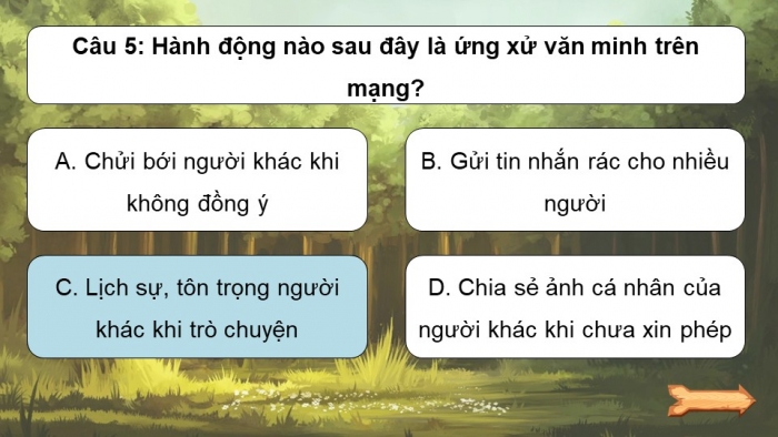 Trò chơi khởi động Tin học 7 kết nối Bài 5: Ứng xử trên mạng