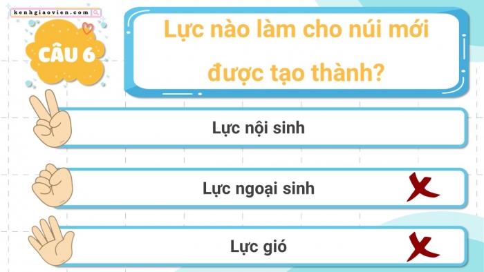 Trò chơi khởi động Địa lí 6 kết nối Bài 11: Quá trình nội sinh và quá trình ngoại sinh. Hiện tượng tạo núi