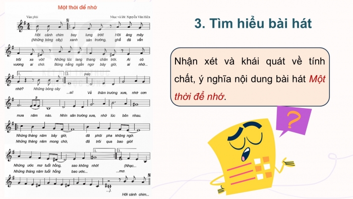 Giáo án điện tử Âm nhạc 9 kết nối Tiết 32: Hát Bài hát Một thời để nhớ, Nghe nhạc Bài hát Khi tóc thầy bạc trắng