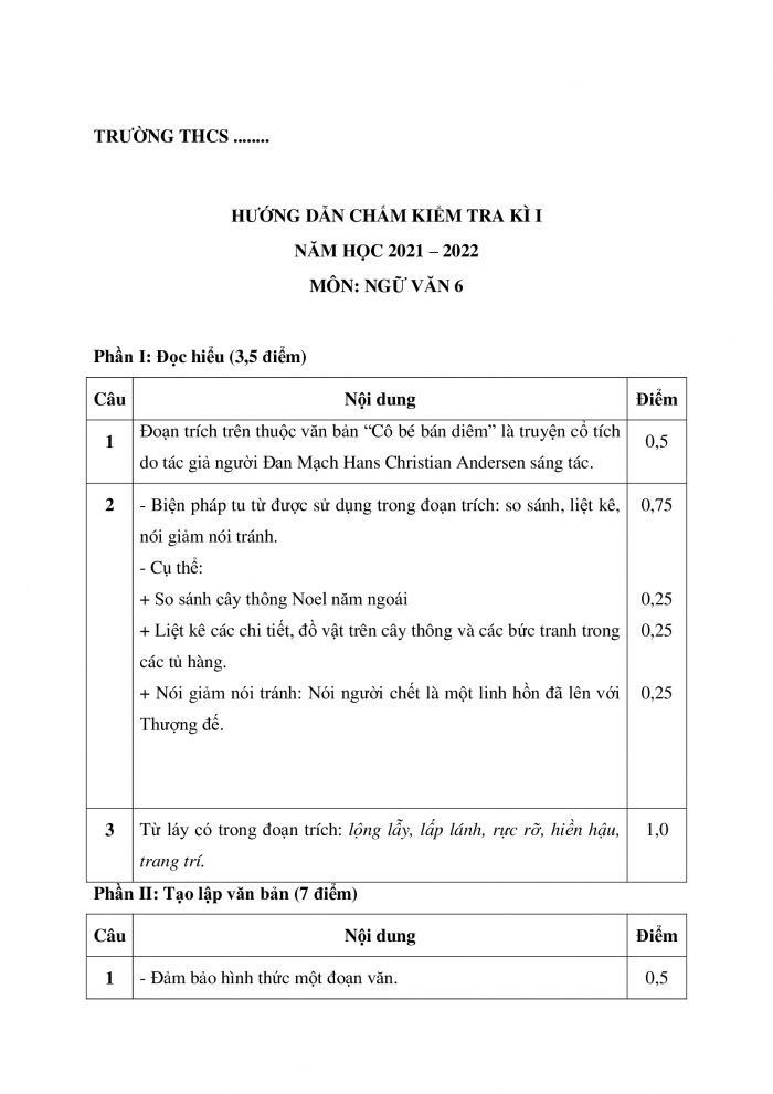 Đề kiểm tra cuối kì 2 ngữ văn 6 chân trời sáng tạo