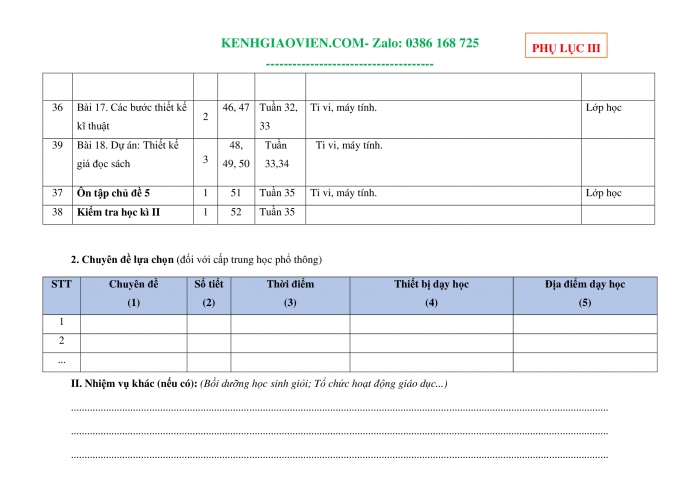 Tải phụ lục 3 Công nghệ 8 cánh diều file word