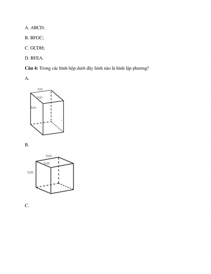 Trắc nghiệm toán 7 chân trời sáng tạo Chương 3 Bài 1: Hình hộp chữ nhật - Hình lập phương