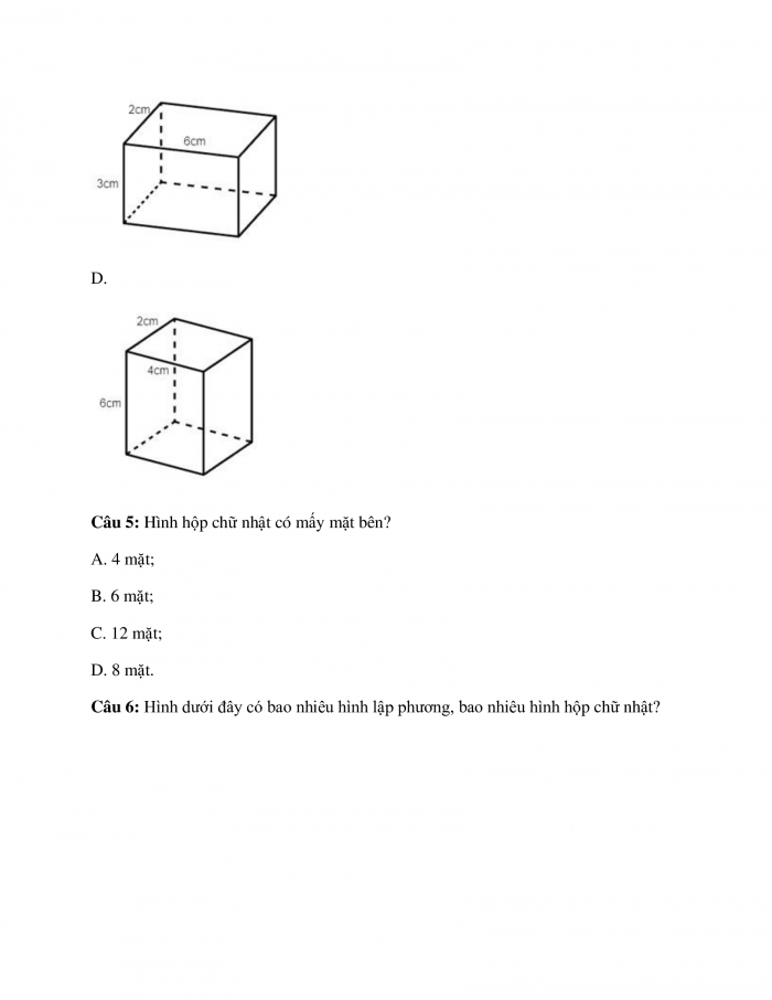 Trắc nghiệm toán 7 chân trời sáng tạo Chương 3 Bài 1: Hình hộp chữ nhật - Hình lập phương