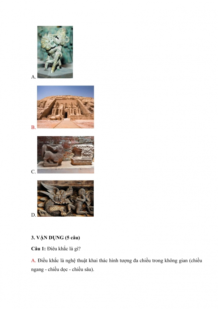Trắc nghiệm mĩ thuật 7 chân trời sáng tạo (bản 1) Bài 10: hình khối của nhân vật trong điêu khắc