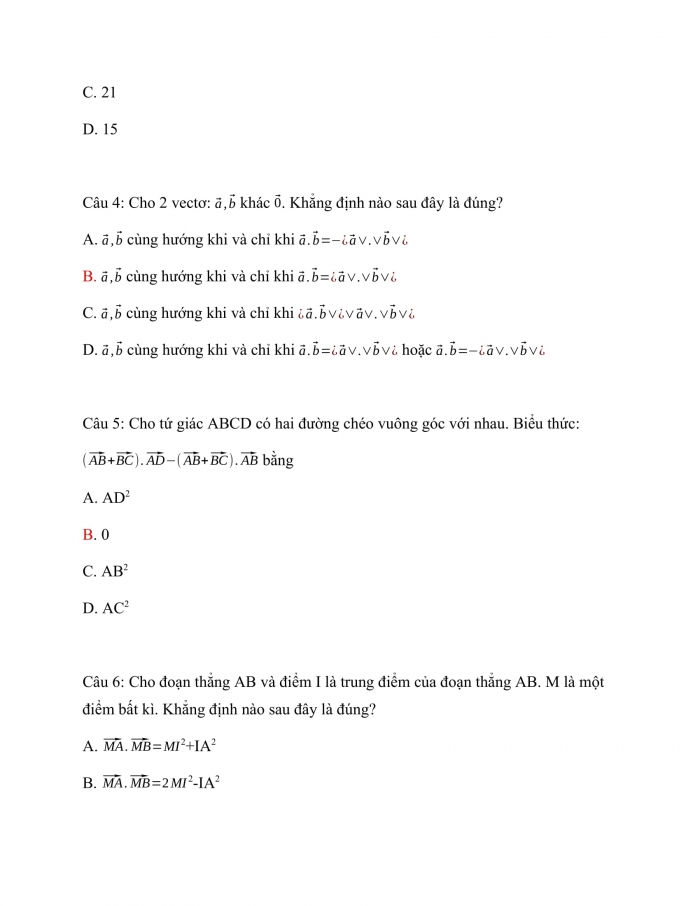 Trắc nghiệm toán 10 kết nối tri thức Bài 11_ Tích vô hướng của hai vecto