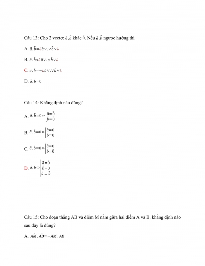 Trắc nghiệm toán 10 kết nối tri thức Bài 11_ Tích vô hướng của hai vecto