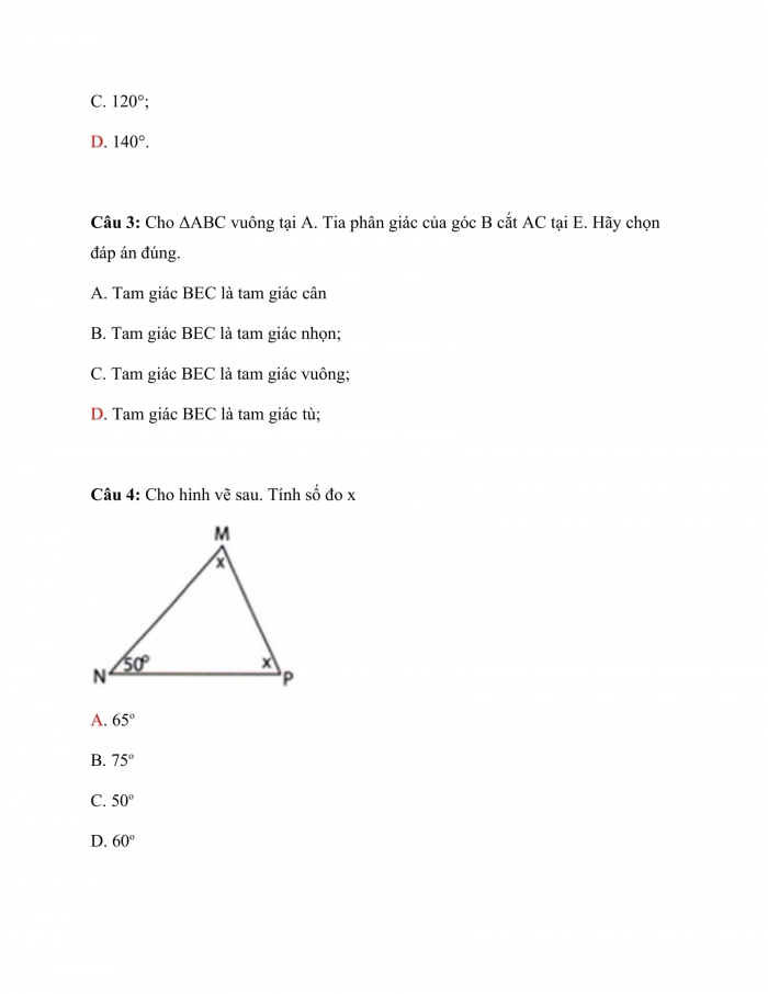 Trắc nghiệm toán 7 kết nối tri thức Bài 12: tổng các góc trong 1 tam giác