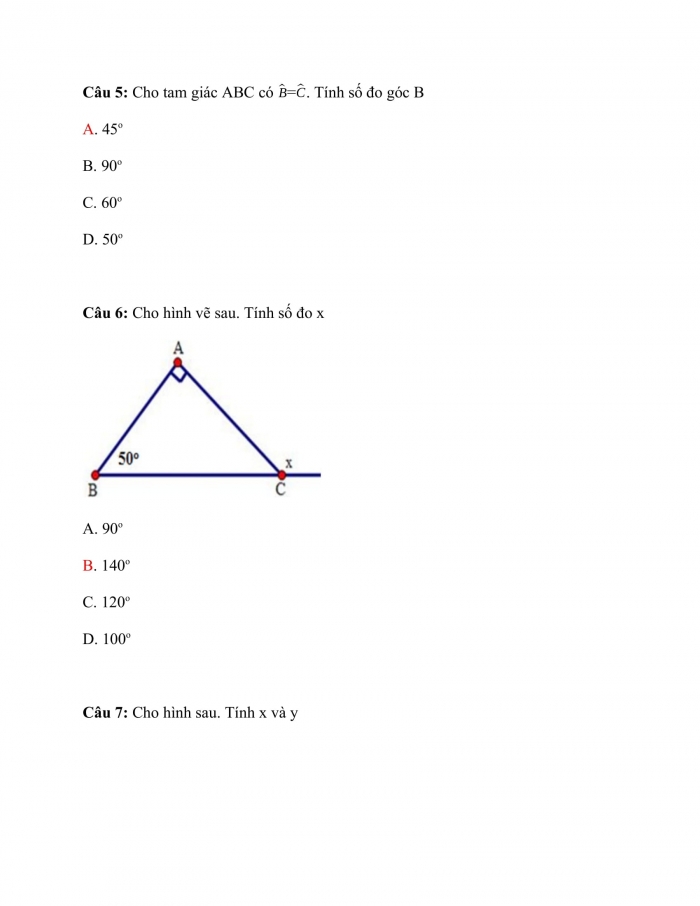Trắc nghiệm toán 7 kết nối tri thức Bài 12: tổng các góc trong 1 tam giác