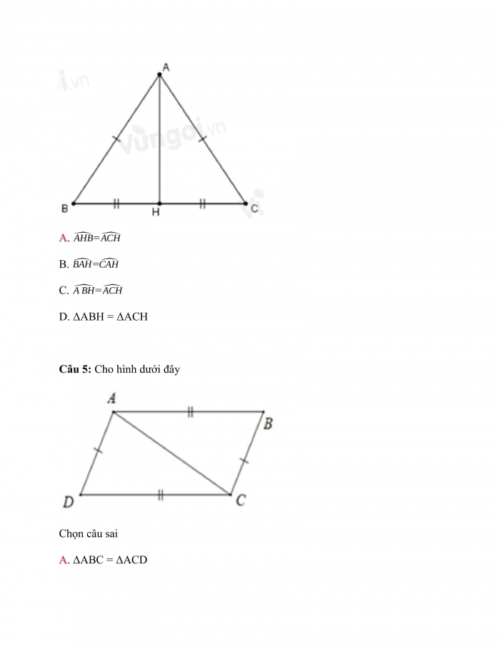Trắc nghiệm toán 7 chân trời sáng tạo Bài 13: hai tam giác bằng nhau, trường hợp bằng nhau thứ nhất của tam giác