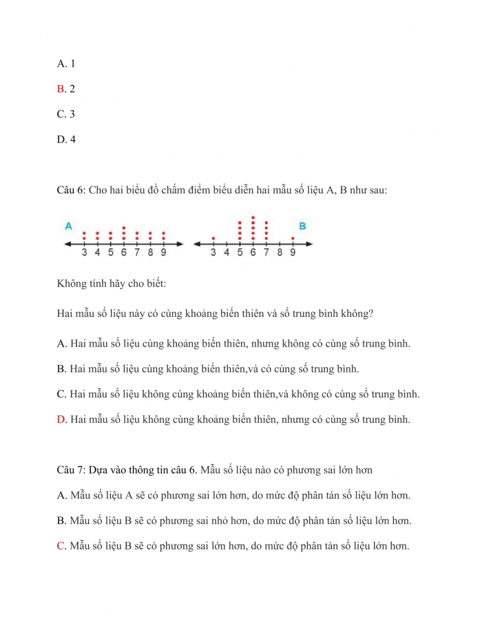 Trắc nghiệm toán 10 kết nối tri thức Bài 14_Các số đặc trưng đo độ phân tán