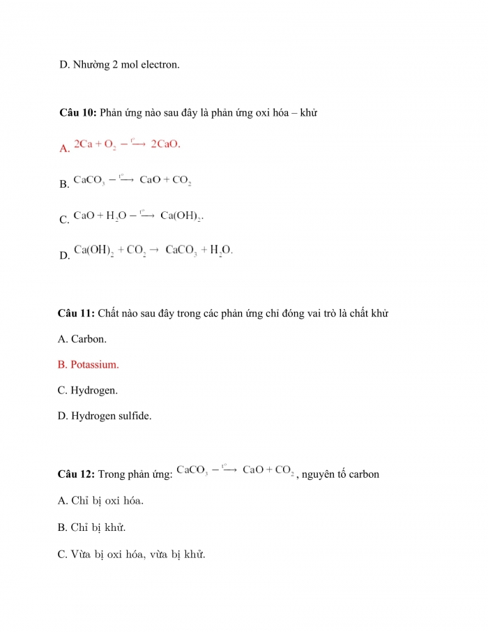 Trắc nghiệm Hóa học 10 kết nối tri thức Bài 15. phản ứng oxi hóa khử