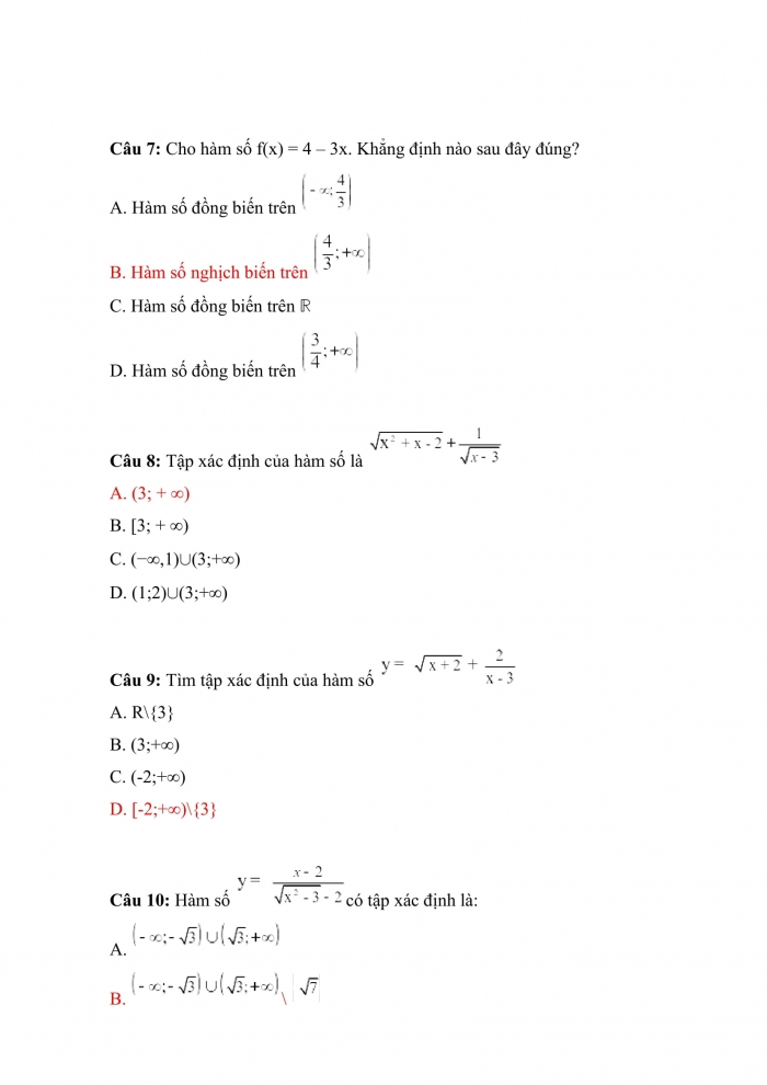 Trắc nghiệm toán 10 kết nối tri thức Bài 15: hàm số