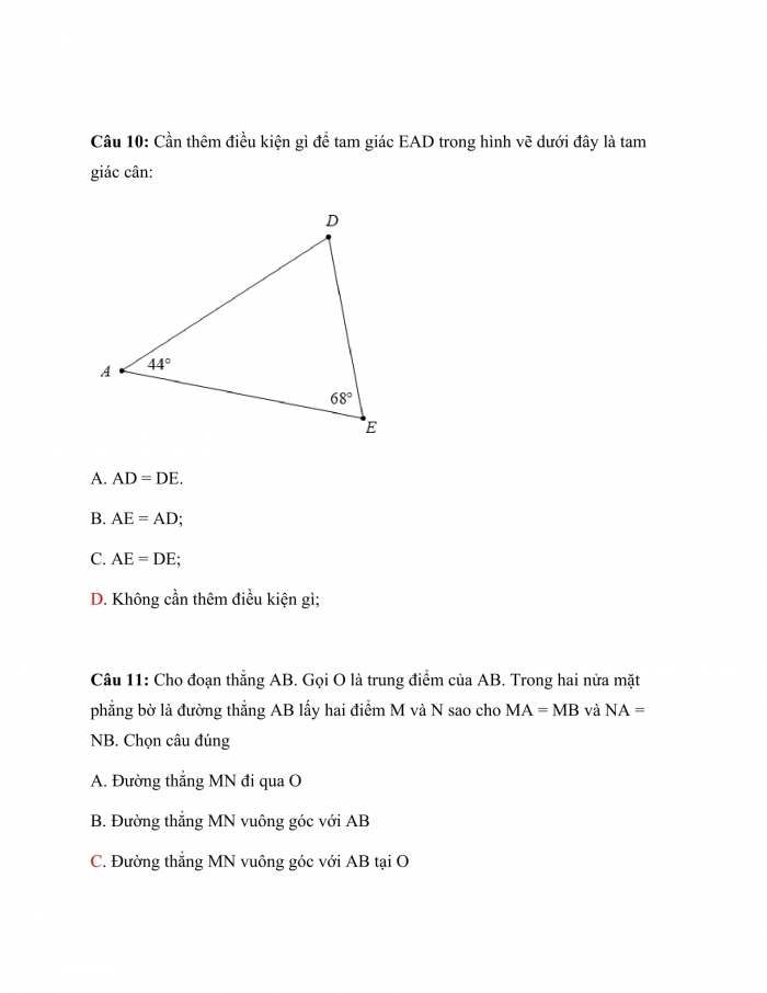 Trắc nghiệm toán 7 chân trời sáng tạo Bài 16: tam giác cân. Đường trung trực của đoạn thẳng 