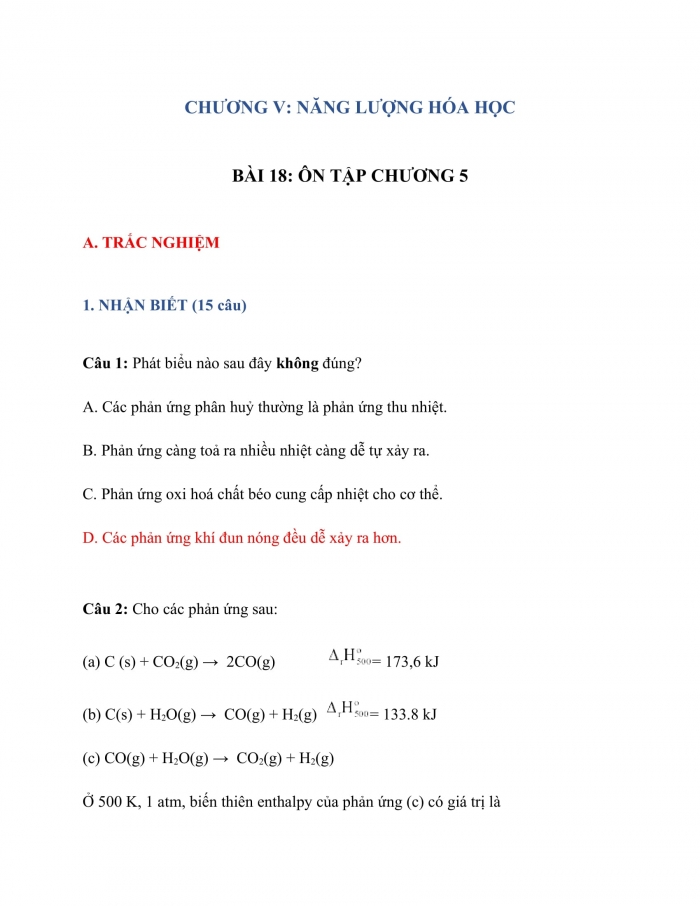 Trắc nghiệm Hóa học 10 kết nối tri thức Bài 18. Ôn tập chương 5