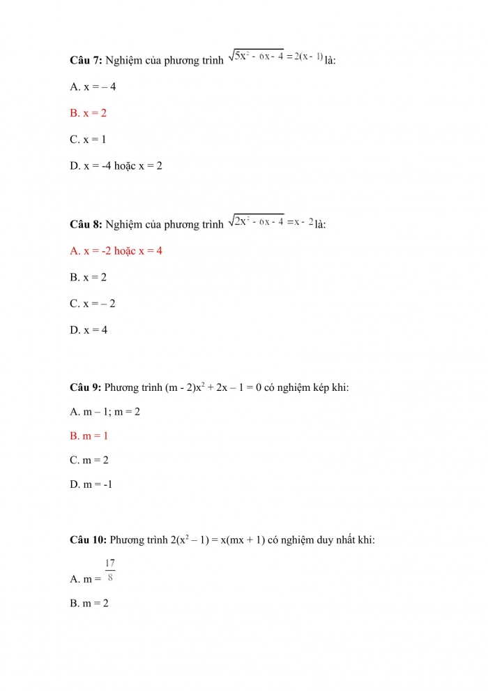 Trắc nghiệm toán 10 kết nối tri thức Bài 18: phương trình quy về phương trình bậc hai