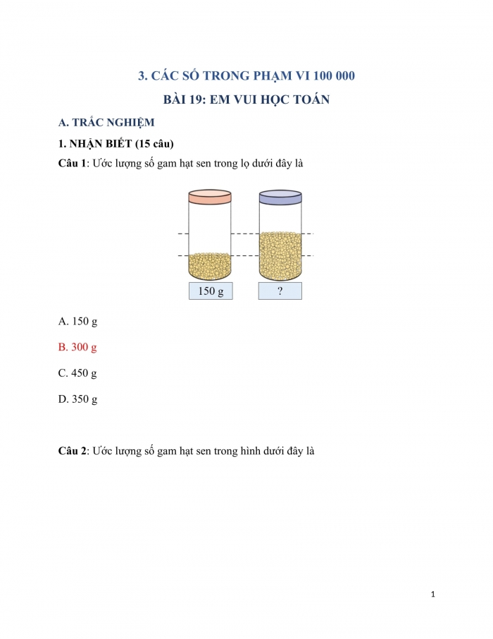 Trắc nghiệm Toán 3 Cánh diều (Tập 2) Bài 19: em vui học toán