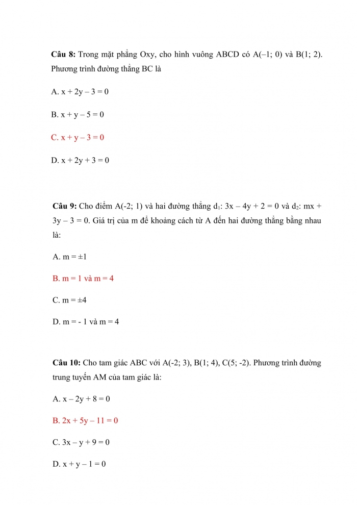 Trắc nghiệm toán 10 kết nối tri thức Bài 19: phương trình đường thẳng