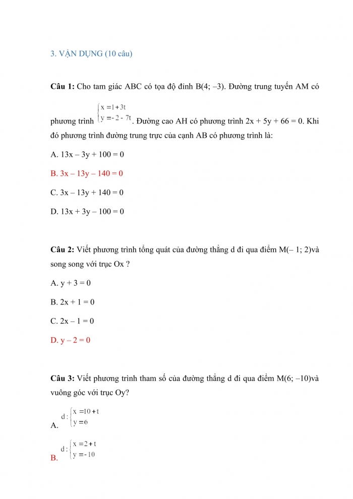 Trắc nghiệm toán 10 kết nối tri thức Bài 19: phương trình đường thẳng
