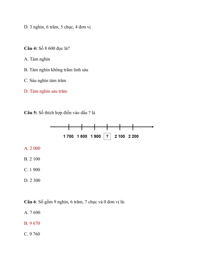 Trắc nghiệm Toán 3 Cánh diều (Tập 2) Bài 1: các số trong phạm vi 10 000 
